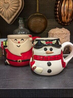 Christmas Character Mug Lot of 2 Santa & Snowman Ceramic Coffee Cups